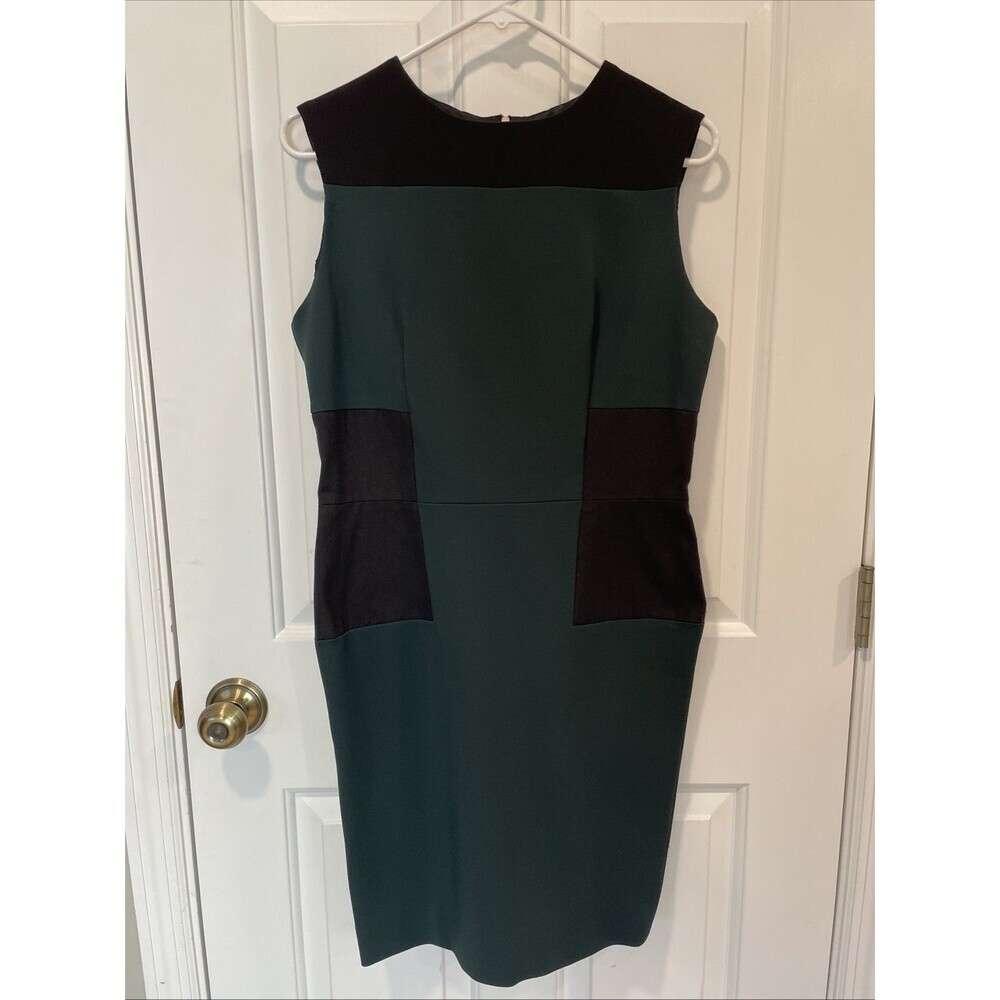 Victoria Beckham Black Matte Crepe Side Panel Midi Green Bodycon LBD Dress US 10